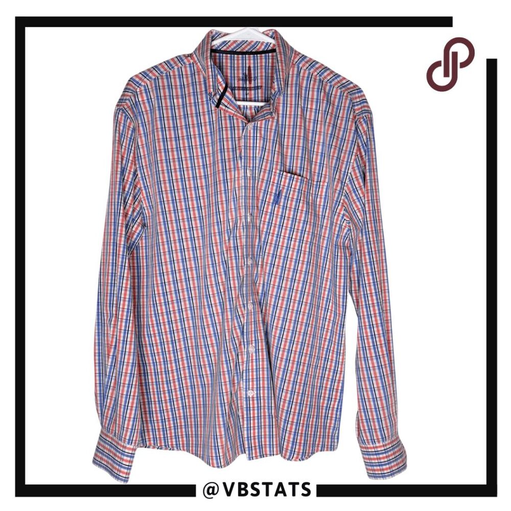 Johnnie-O Men's Prep-Formance Plaid Long Sleeve Button Up Shirt Blue Red Medium